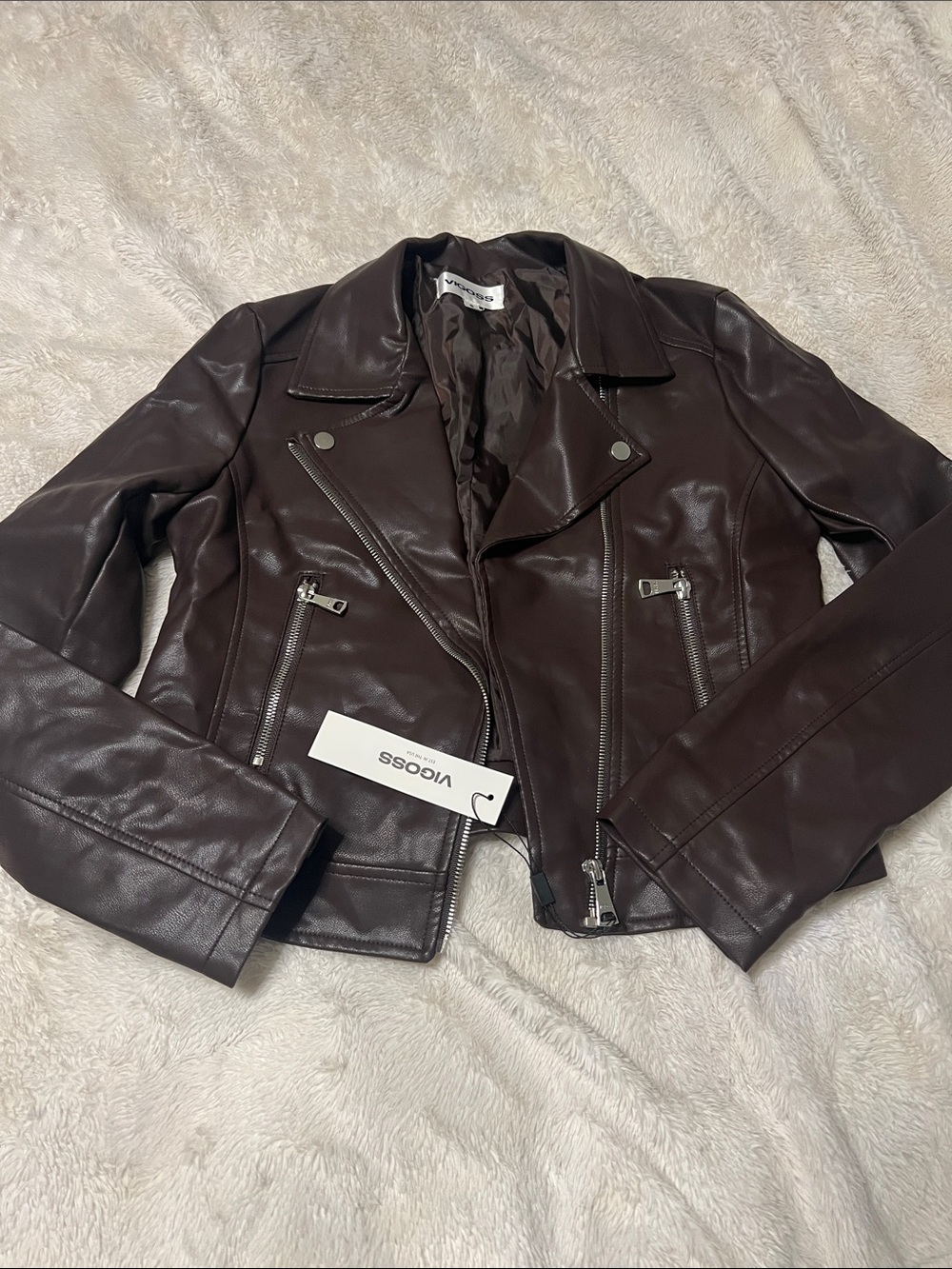 Vigoss Dark Brown Faux Leather Moto Jacket